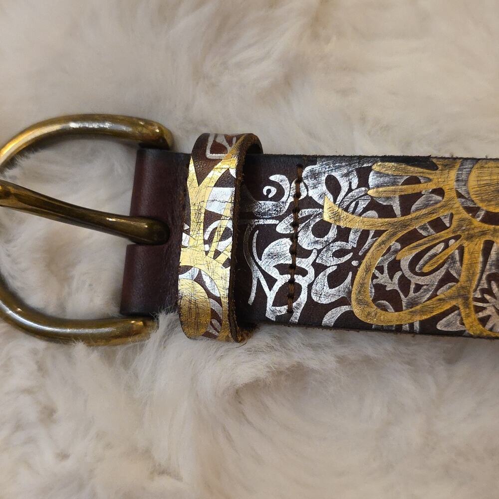 Vintage Fossil Y2k Belt Brown Leather Metallic Accents Studding Womens M - Picture 14 of 14